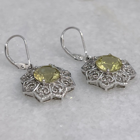 Ouro Verde Quartz Cambodian Zircon Sterling Silver Lever Back  Flower Ea… - Picture 5 of 13